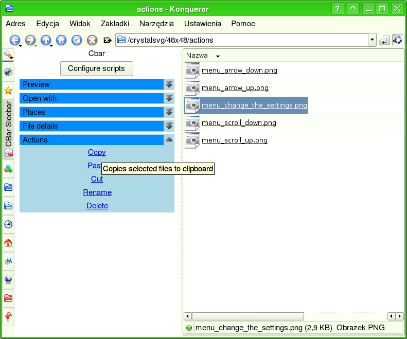 File management actions widget